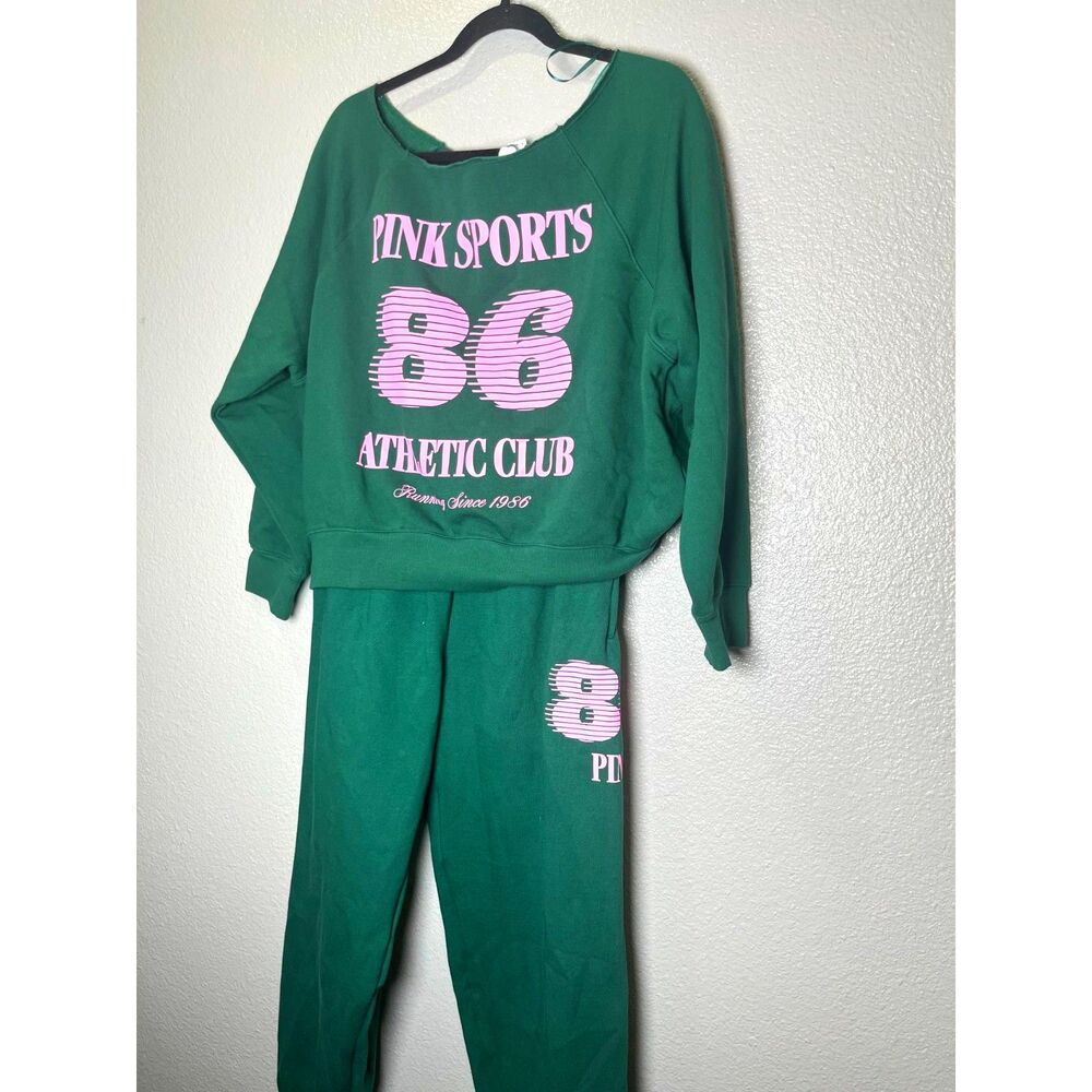VS PINK Campus Fleece Off-The-Shoulder Sweatshirt and sweatpants set Size M&L - Picture 4 of 6